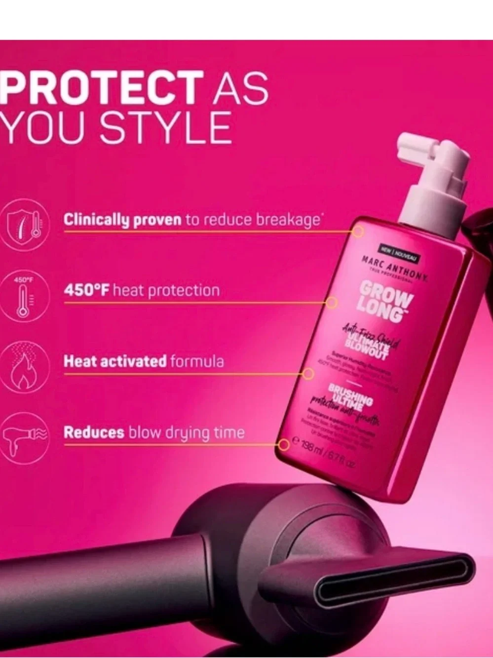 Marc Anthony Grow Long Anti-Frizz Shield Ultimate Blowout - Travel size 1.7 oz